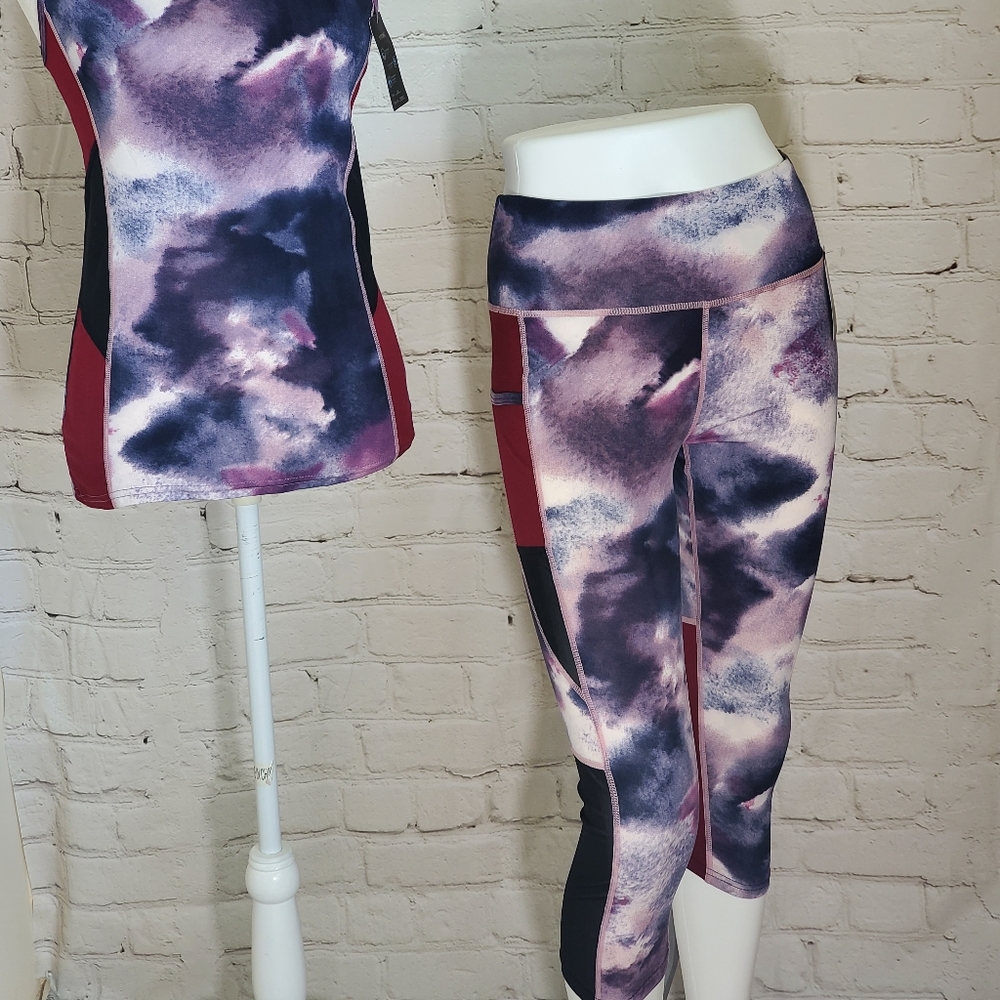 NWT Tye Dye Burgundy Blue Yoga Mesh Set - Picture 8 of 8